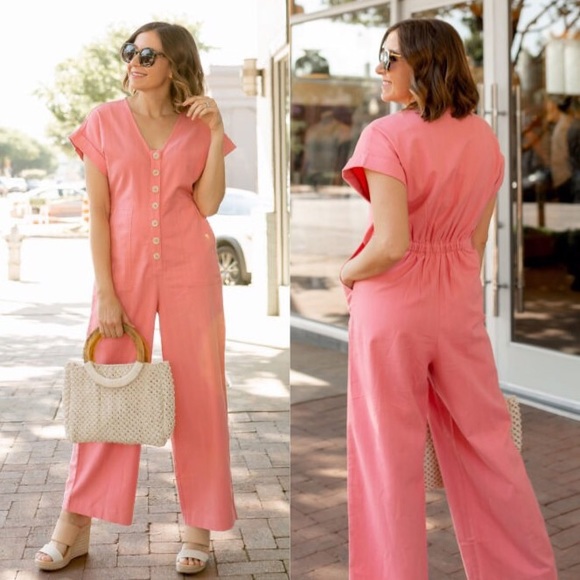 Madewell Pants - Madewell Pink Button Front Day Jumpsuit NWT